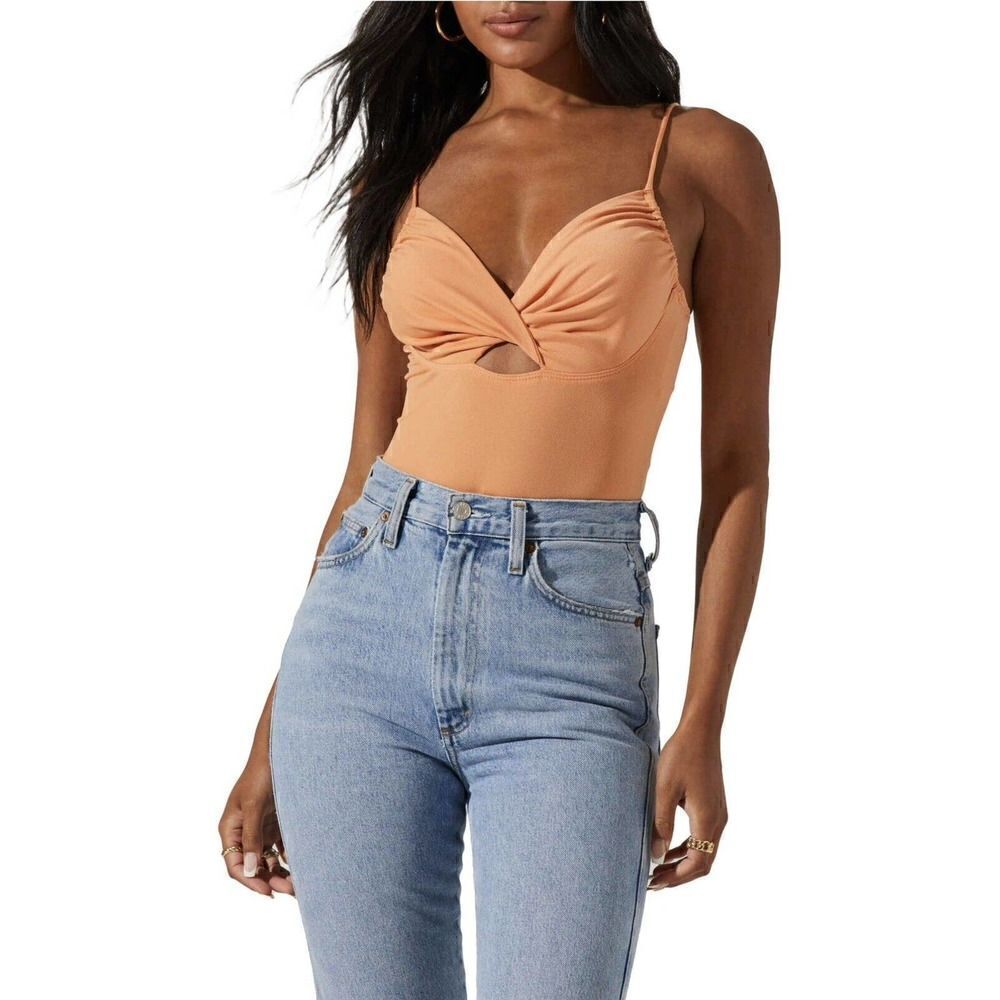NEW ASTR the label orange peach halter bodysuit SMALL